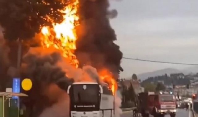 Yalovasporlu oyuncuların taşındığı otobüs alev alev yandı; o anlar kamerada