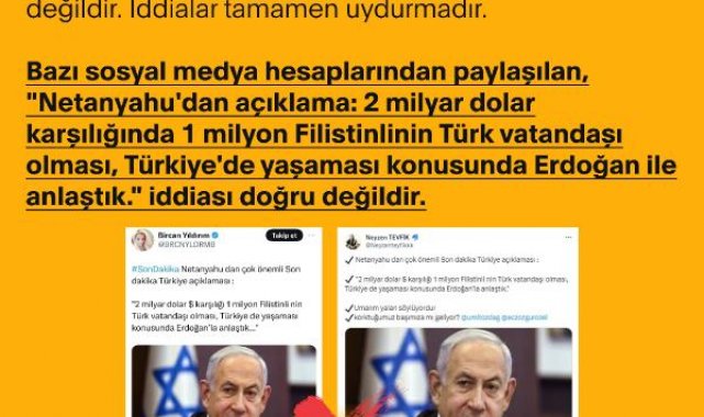 '1 milyon Filistinli Türk vatandaşı olacak' iddiasına yalanlama