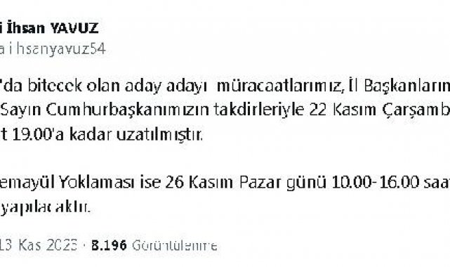 AK Parti'de yerel seçim aday adayı müracaat tarihi uzatıldı