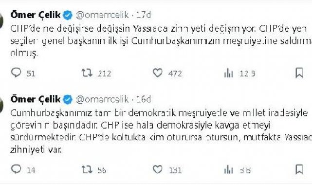AK Parti'li Çelik: CHP'de Yassıada zihniyeti değişmiyor
