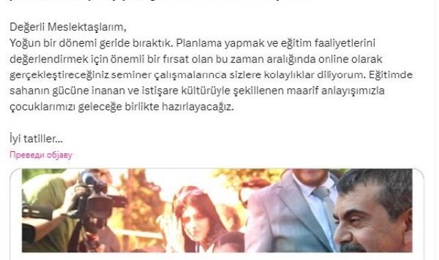 Bakan Tekin'den 'ara tatil' mesajı