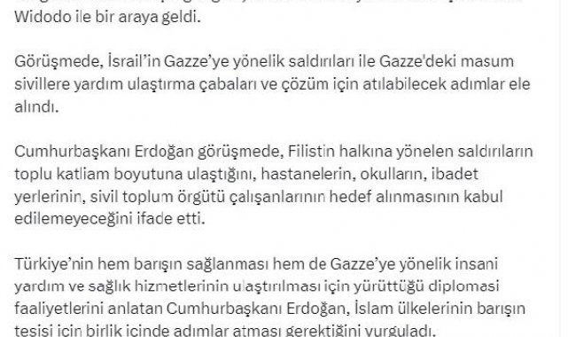 Cumhurbaşkanı Erdoğan, Endonezya Devlet Başkanı ile bir araya geldi