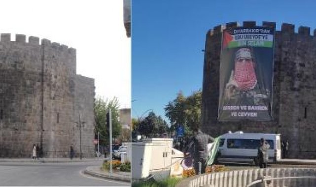 Diyarbakır'da tarihi sura asılan 'Ebu Ubeyde' posteri indirildi