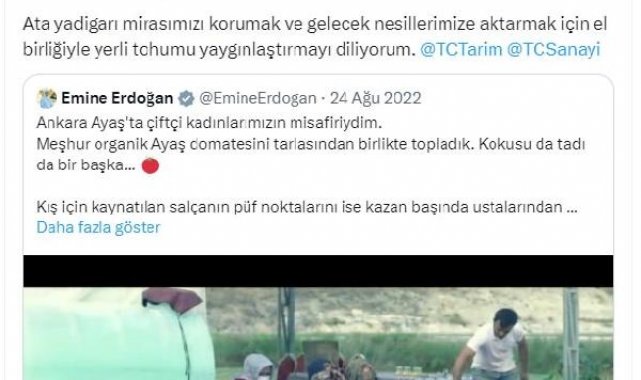 Emine Erdoğan'dan 'Ayaş domatesi' paylaşımı