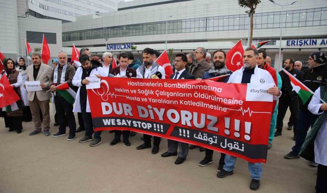 Gaziantep'te sağlık çalışanları Gazze'deki vahşete 'dur' dedi