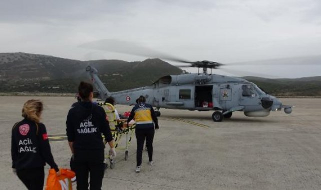Gökçeada'da kalp krizi geçiren kişi, askeri helikopterle Çanakkale'ye getirildi
