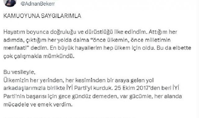Milletvekili Beker, İYİ Parti'den istifa etti