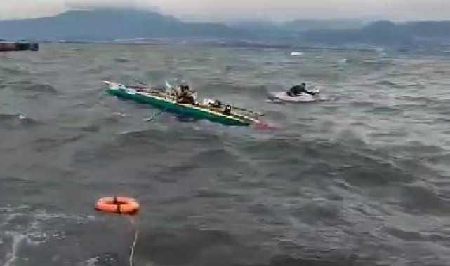 Rüzgarda kano alabora oldu, sporcular can simidiyle kurtarıldı