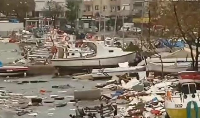 Yalova'da sağanak ve fırtına; deniz taştı, tekneler parçalandı