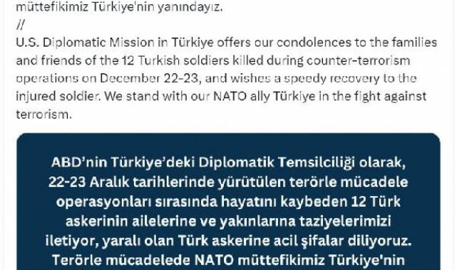 ABD Büyükelçiliği'nden şehitler için taziye