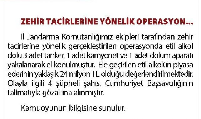 Ankara'da 24 milyon lira değerinde etil alkol ele geçirildi