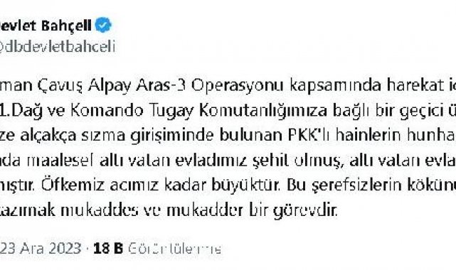 Bahçeli: Öfkemiz, acımız kadar büyüktür