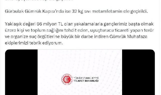 Bakan Bolat: Yaklaşık 66 milyon TL değerinde uyuşturucu ele geçirildi