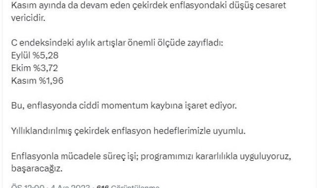 Bakan Şimşek: Çekirdek enflasyondaki düşüş cesaret verici