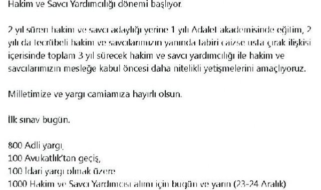 Bakan Tunç: Hakim ve savcı yardımcılığı dönemi başlıyor