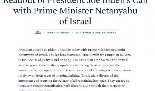 Biden ve Netanyahu telefonda görüştü