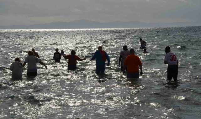 Didim'de sokak hayvanları için denize girdiler