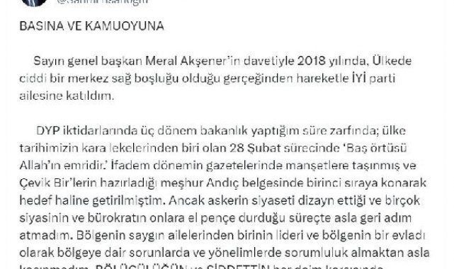 İYİ Partili Ensarioğlu, partisinden istifa etti