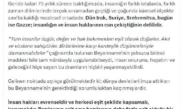 Kurtulmuş: Dünya İnsan Hakları Günü'nün tüm dünya için bir çıkış kapısı olmasını diliyorum
