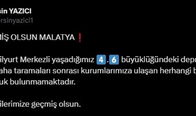 Malatya Valisi Yazıcı: "Herhangi bir olumsuzluk bulunmamaktadır"