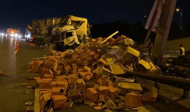 Pendik'te kuruyemiş yüklü TIR bariyerlere çarptı: 1 yaralı
