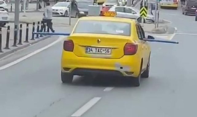 Üsküdar'da takside tehlikeli şekilde tesisat borusu taşıyan sürücüye ceza