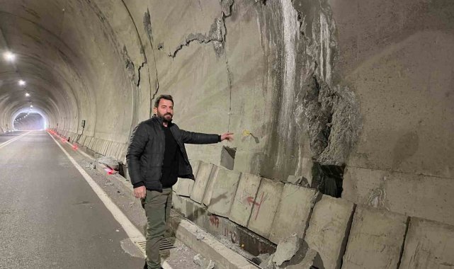 Artvin-Yusufeli karayolundaki 39 tünelden biri olan T14 Tüneli'nde oluşan çatlaklar ve açılmalar sürücüleri tedirgin ediyor