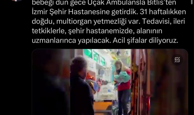 Çoklu organ yetmezliği olan bebek, uçak ambulansla İzmir'e sevk edildi