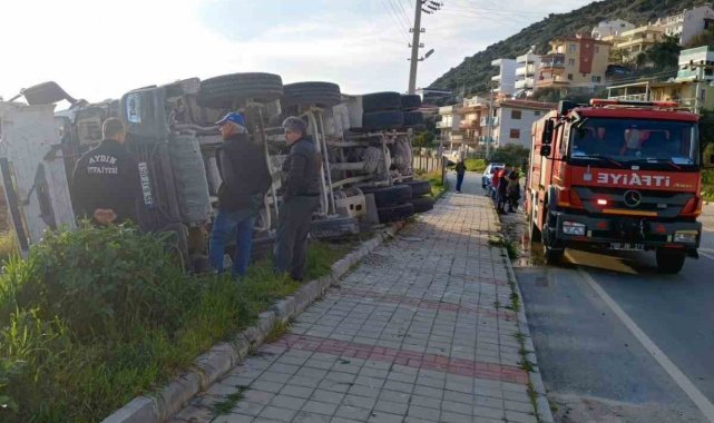Freni patlayan harfiyat kamyonu yan yattı: 1 yaralı