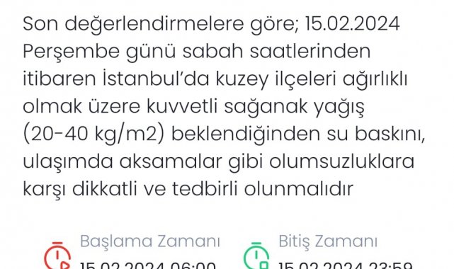 Meteoroloji'den İstanbul için kuvvetli yağış uyarısı