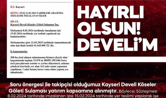 MHP'li Ersoy'dan Develi'ye müjde