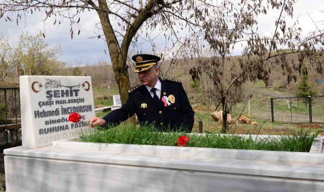 Bingöl'de emniyet mensupları, şehit kabirlerine karanfil bıraktı