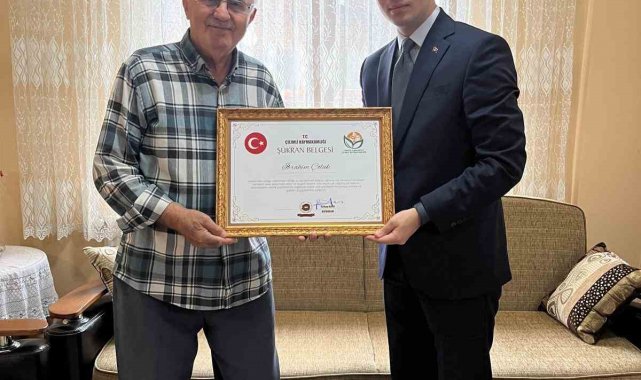 Gaziye şükran belgesi verildi