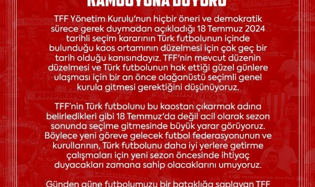 Pendikspor'dan TFF'ye seçim çağrısı