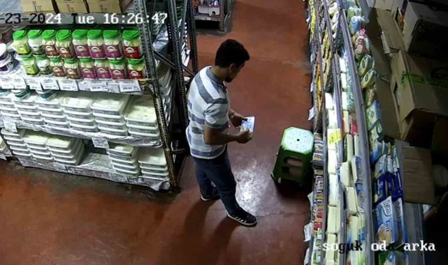 Şanlıurfa'da markette kaşar peynir hırsızlığı kameraya yansıdı
