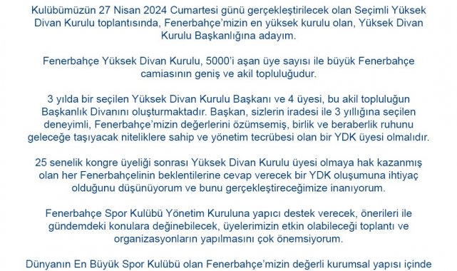 Sevil Becan, Fenerbahçe Yüksek Divan Kurulu Başkanlığı'na aday olduğunu duyurdu