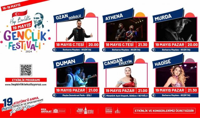 İstanbul'da üç ilçeden ortak "Hep Birlikte 19 Mayıs Gençlik Festivali"