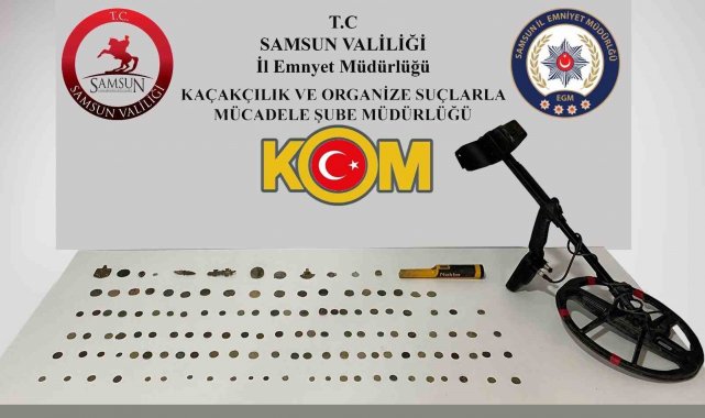 Samsun'da 121 adet sikke, 10 adet obje ele geçirildi: 2 gözaltı