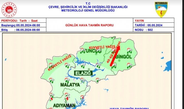 Tunceli için kuvvetli yağış uyarısı
