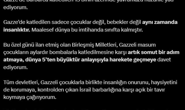 Cumhurbaşkanı Erdoğan'dan Dünyaya Gazze çağrısı