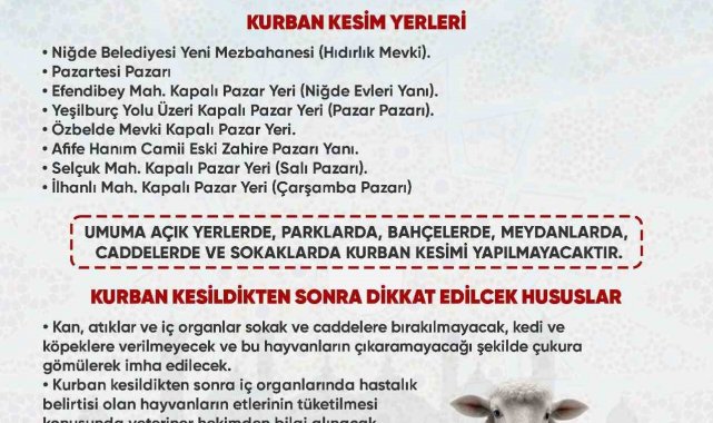 Niğde'de Kurban Kesim Yerleri Belirlendi