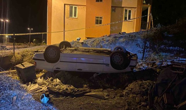Şarampole yuvarlanan otomobilin sürücüsü alkollü çıktı