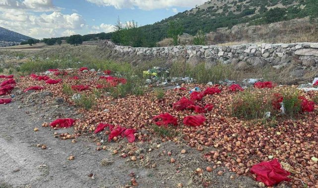 Yaklaşık 2 ton kuru soğanı boş araziye döküp gittiler