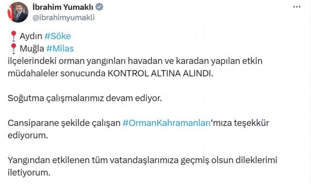 Bakan Yumaklı'dan orman kahramanlarına teşekkür