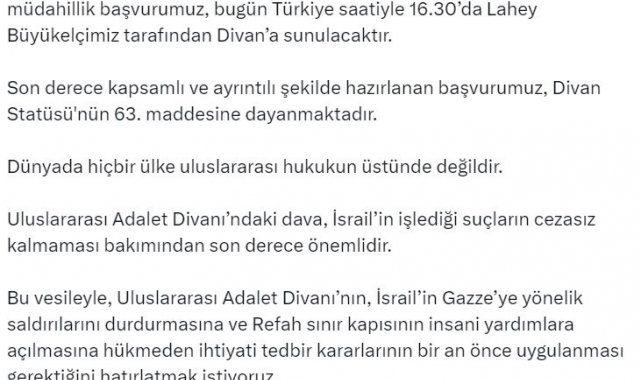 Dışişleri Bakanlığı Sözcüsü Keçeli: "İsrail aleyhine açılan soykırım davasına müdahillik başvurumuz bugün Divan'a sunulacaktır"