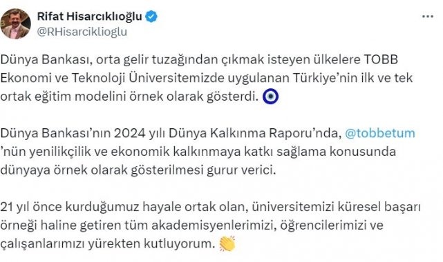 Dünya Bankası, orta gelir tuzağından çıkmak isteyen ülkelere TOBB Ekonomi ve Teknoloji Üniversitesi'nin eğitim modelini örnek olarak gösterdi