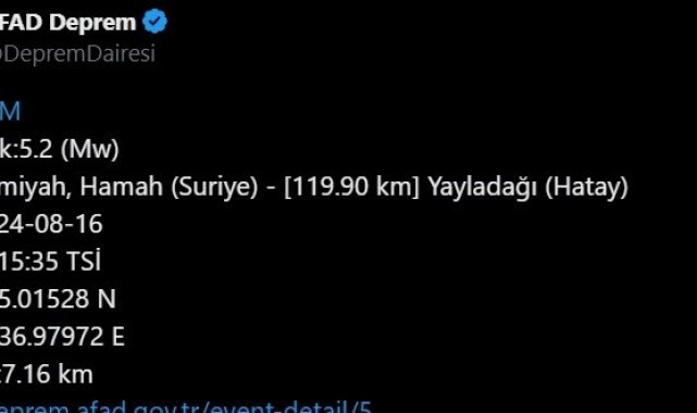 Suriye'de yaşanan 5,2'lik deprem Hatay'da hissedildi