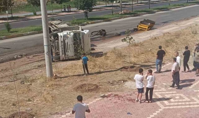 Yokuş aşağı inen kamyon devrildi
