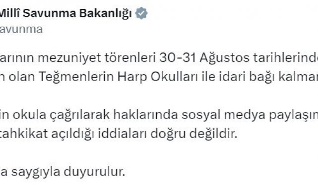 MSB: "Teğmenlere tahkikat açıldığı iddiaları doğru değildir"