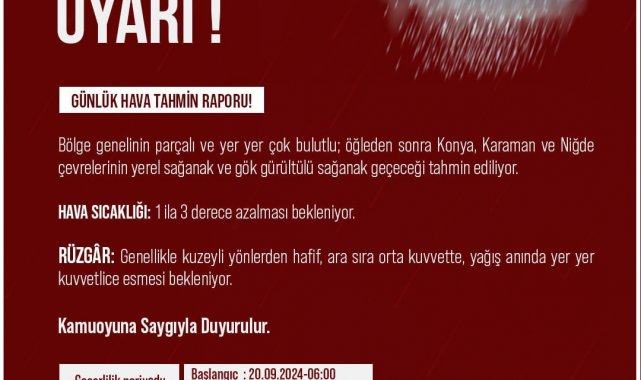 Niğde Valiliği'nden 'sağanak yağış' uyarısı